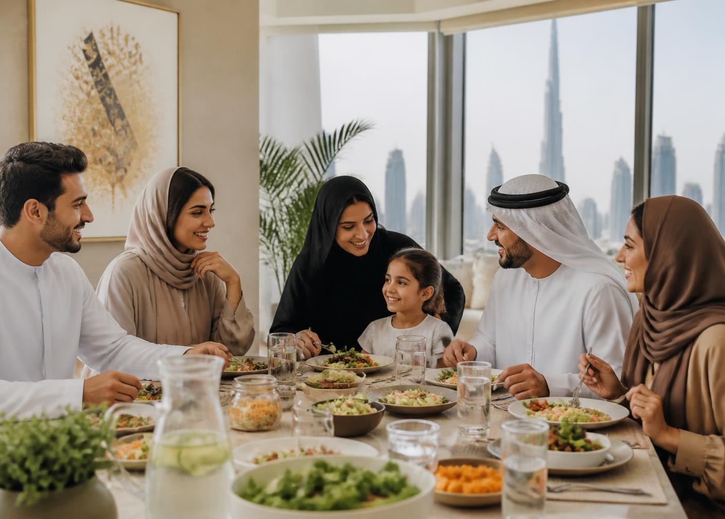 A family sharing healthy meals in Dubai